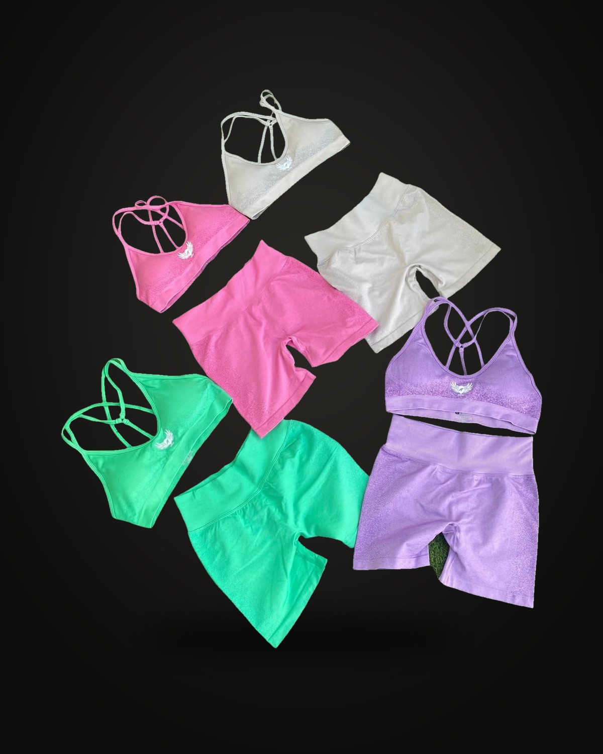 Presence Bra + Short Set in Bone, Rose, Jade, and Lilac